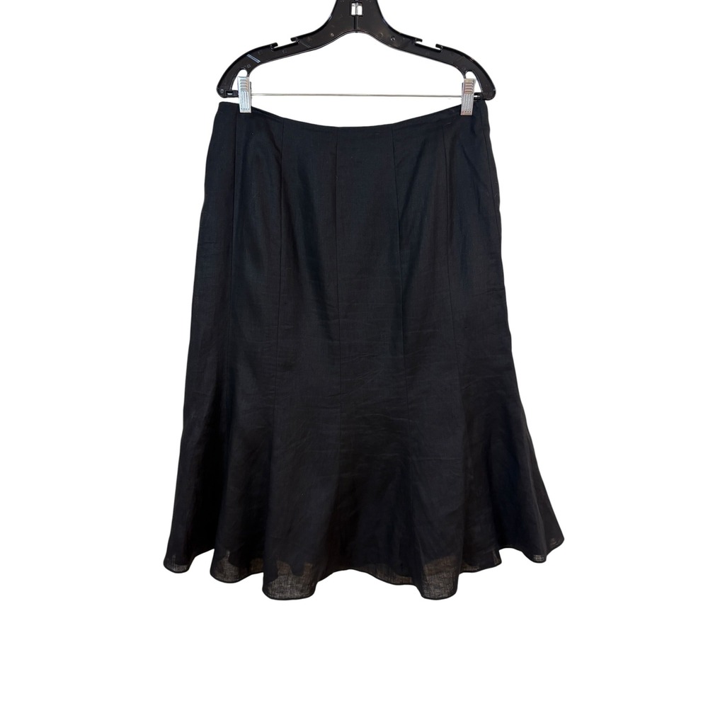 Lauren Ralph Lauren Skirt Women 10 Black Excellent Linen Paneled Midi Trumpet - Picture 4 of 5